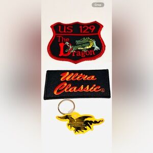 The Dragon US 129 Biker Patch And Key Chain And Harley Ultra Classic Patch Vtg